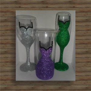 FANCY GLITTER DRESS GLASSWARE | SET OF 3 GLASSES